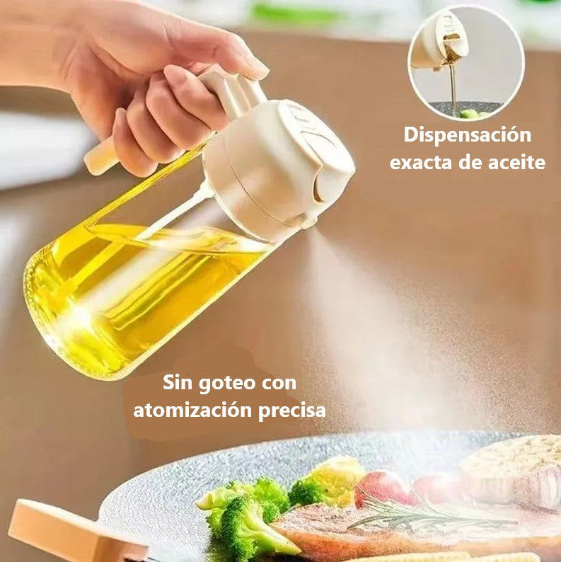 Botella dispensadora de aceite de 16 oz para cocina, 2 en 1, sutidor y pulverizador de aceite en botella de 470 ml para cocinar