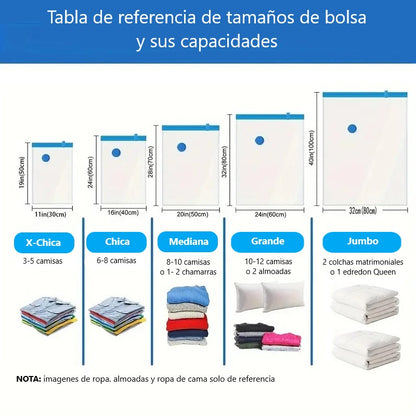 Sistema de Almacenamiento de ropa mediante BOMBA y bolsas al VACIO, diferente tamaños de Bolsas de almacenamiento al vacío, más espacio, excelente para para viajes, o en el Hogar y oficina